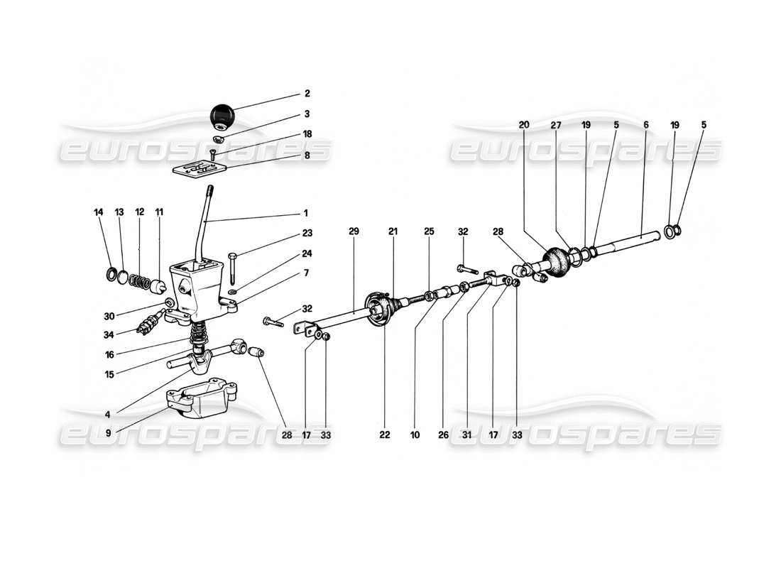 ferrari 208 turbo (1982) controles exteriores de la caja de cambios diagrama de piezas