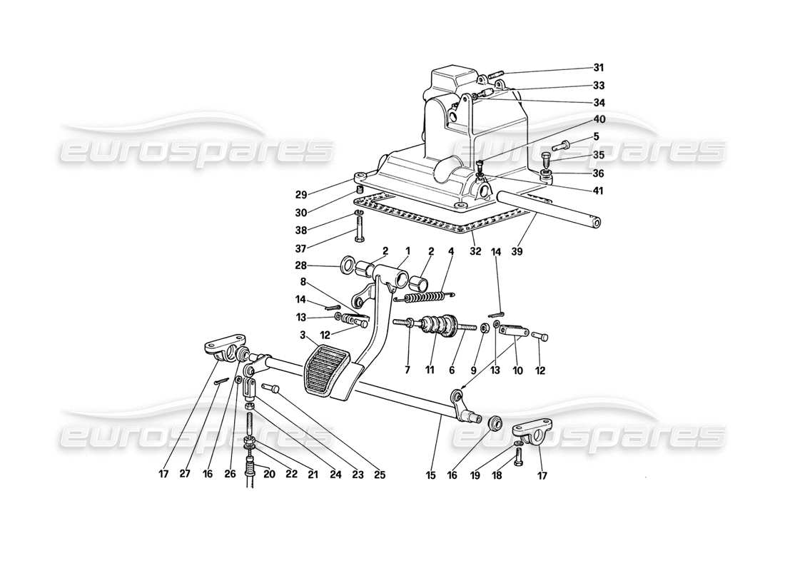 ferrari 328 (1988) tablero de pedales - control de embrague (para automóviles con sistema antideslizante - variantes para versión rhd) diagrama de piezas