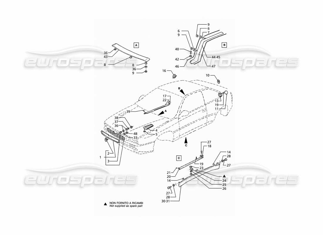 maserati ghibli 2.8 (abs) insignias de acabado externo diagrama de piezas