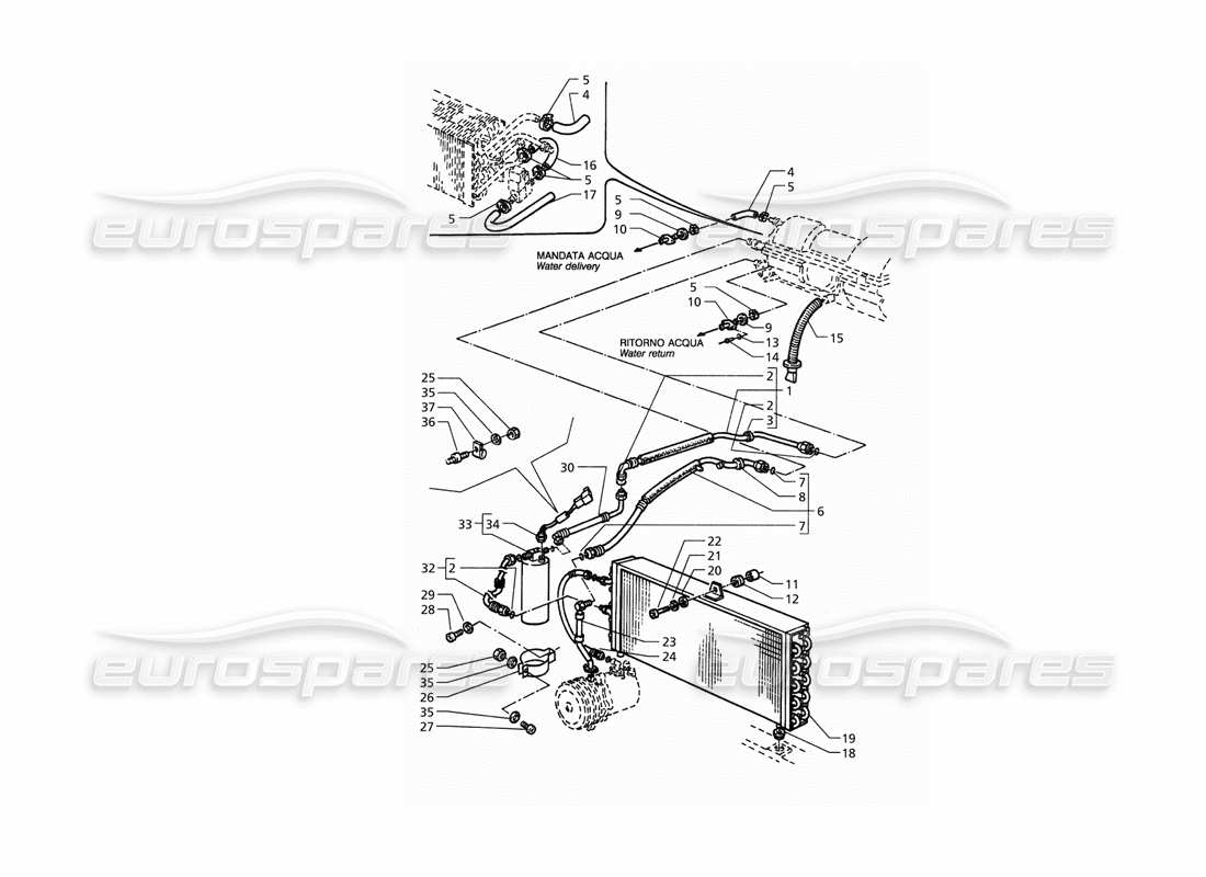 maserati qtp. 3.2 v8 (1999) sistema de aire acondicionado (transmisión lh) con freón r12 diagrama de piezas