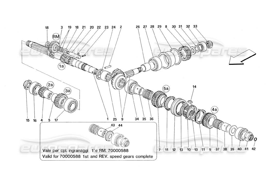 ferrari 348 (1993) tb / ts engranajes del eje principal diagrama de piezas