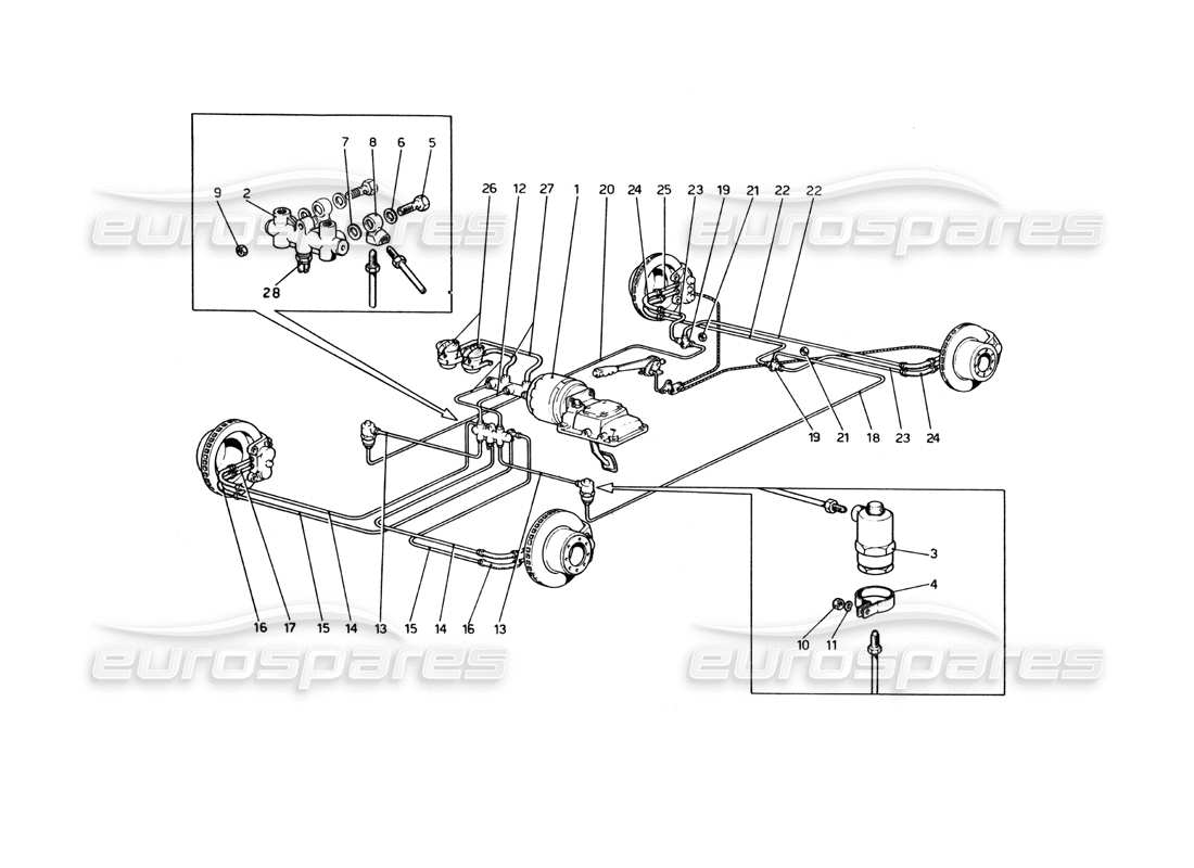 ferrari 365 gt4 berlinetta boxer diagrama de piezas del sistema de frenos