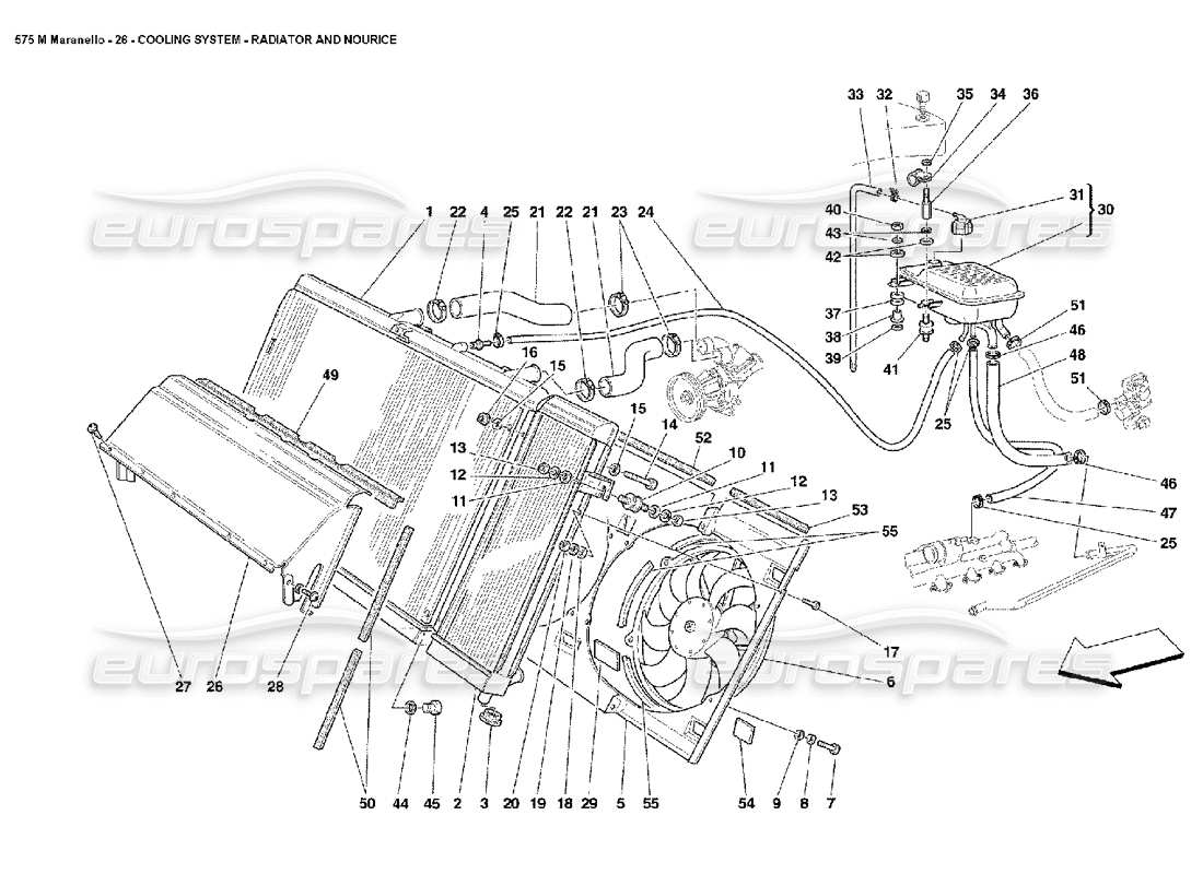 ferrari 575m maranello diagrama de piezas del radiador del sistema de refrigeración y nourice