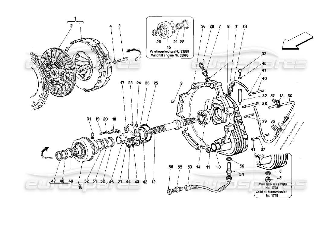 ferrari 512 tr diagrama de piezas de los controles del embrague