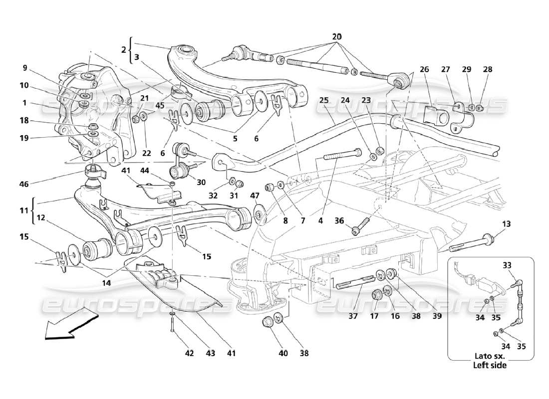 maserati qtp. (2006) 4.2 suspensiones traseras diagrama de piezas