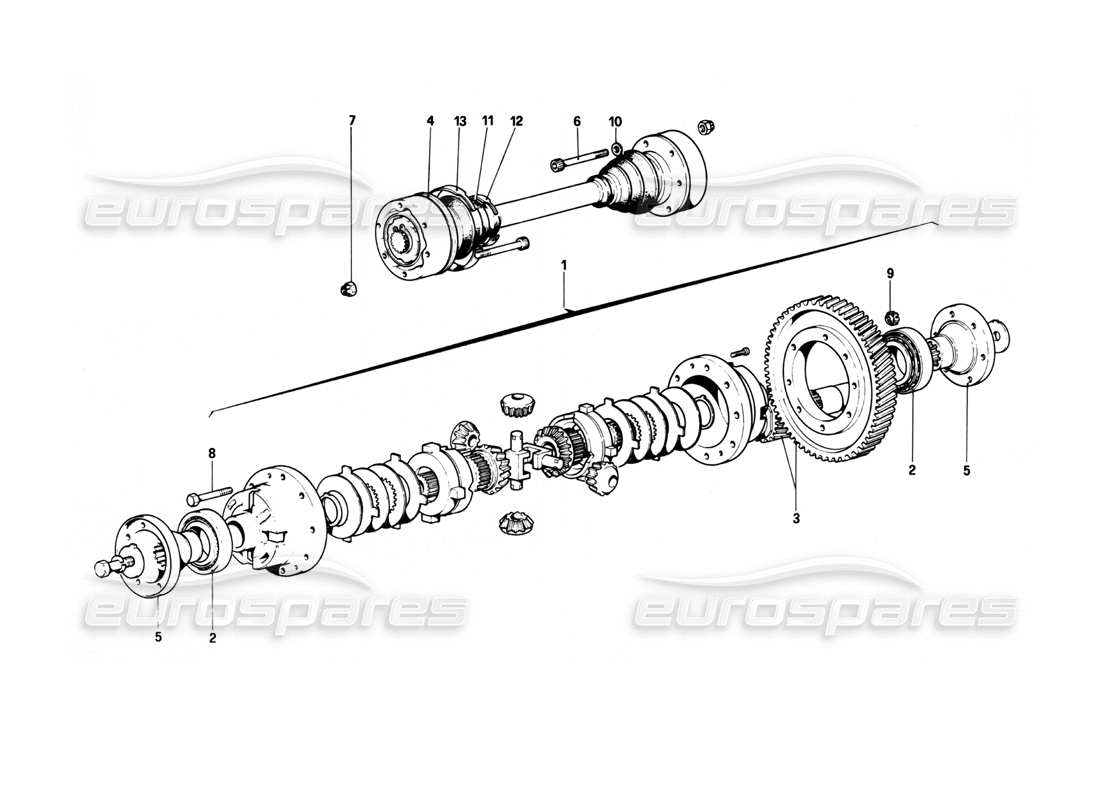 ferrari 208 turbo (1982) diferencial y semiejes diagrama de piezas