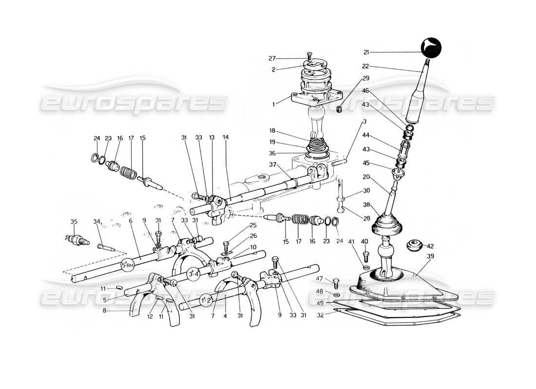 ferrari 400 gt (mechanical) diagrama de piezas de los controles internos y externos de la caja de cambios (400 gt)