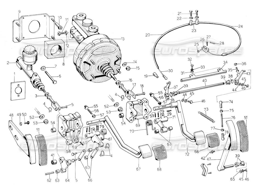 lamborghini countach 5000 qv (1985) diagrama de piezas de los pedales (rh d.)