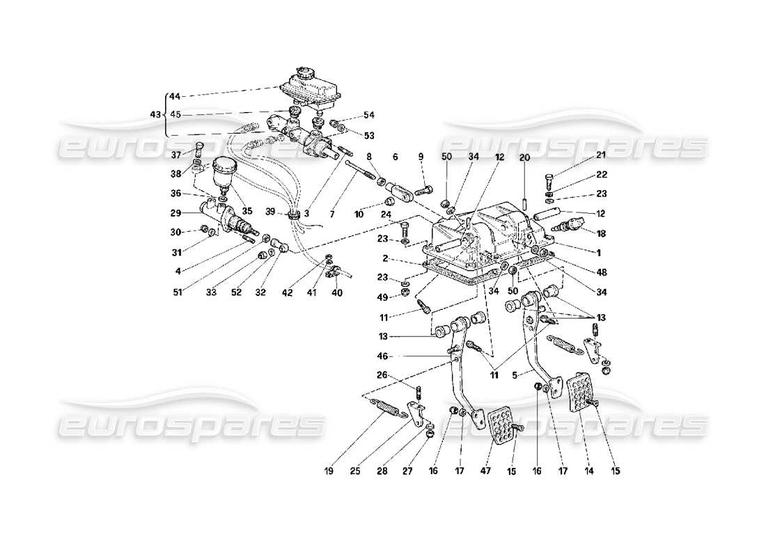 ferrari f40 pedales de control de frenos y embrague diagrama de piezas