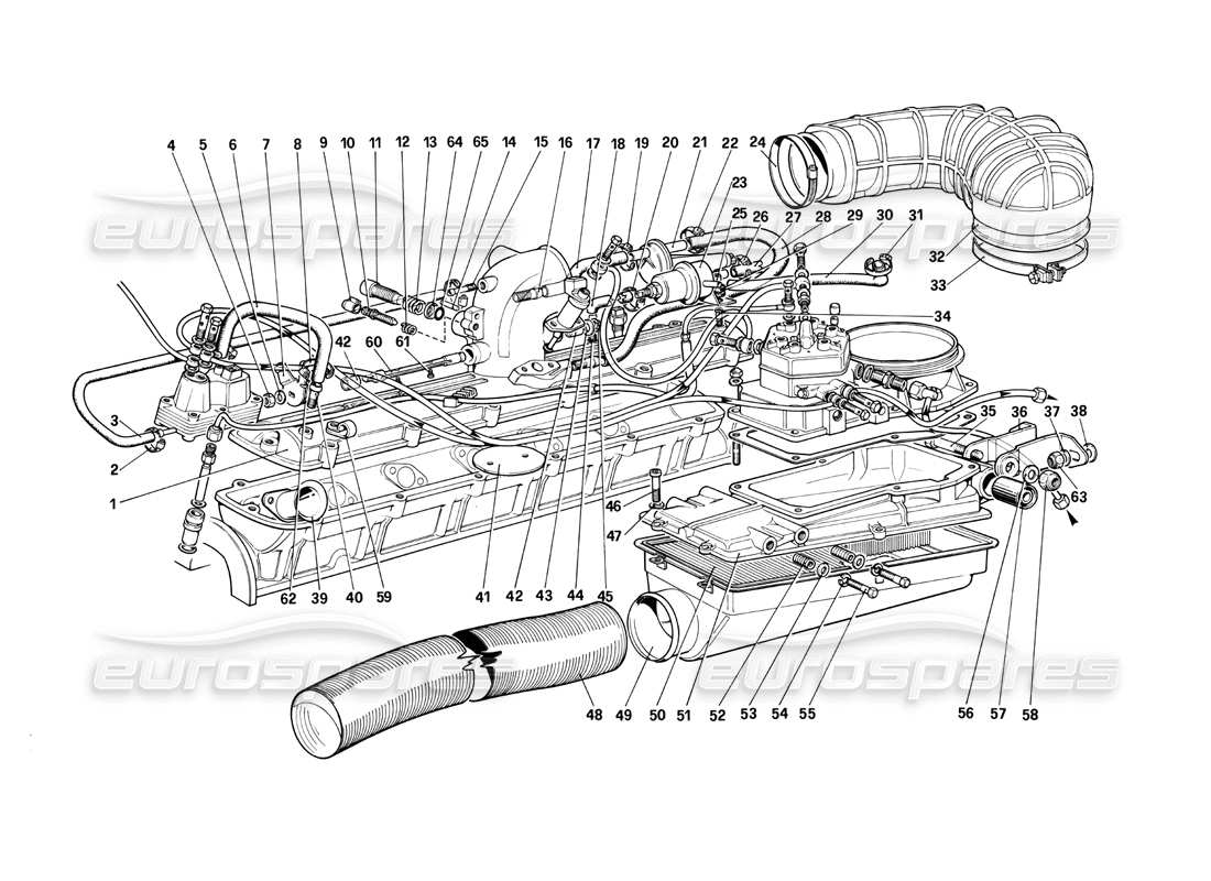 ferrari 412 (mechanical) sistema de inyección de combustible: admisión de aire, líneas diagrama de piezas