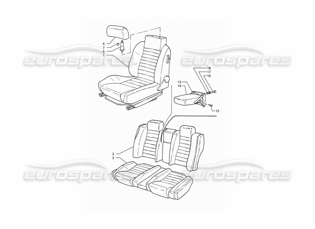 maserati ghibli 2.8 (abs) asientos delanteros y traseros diagrama de piezas