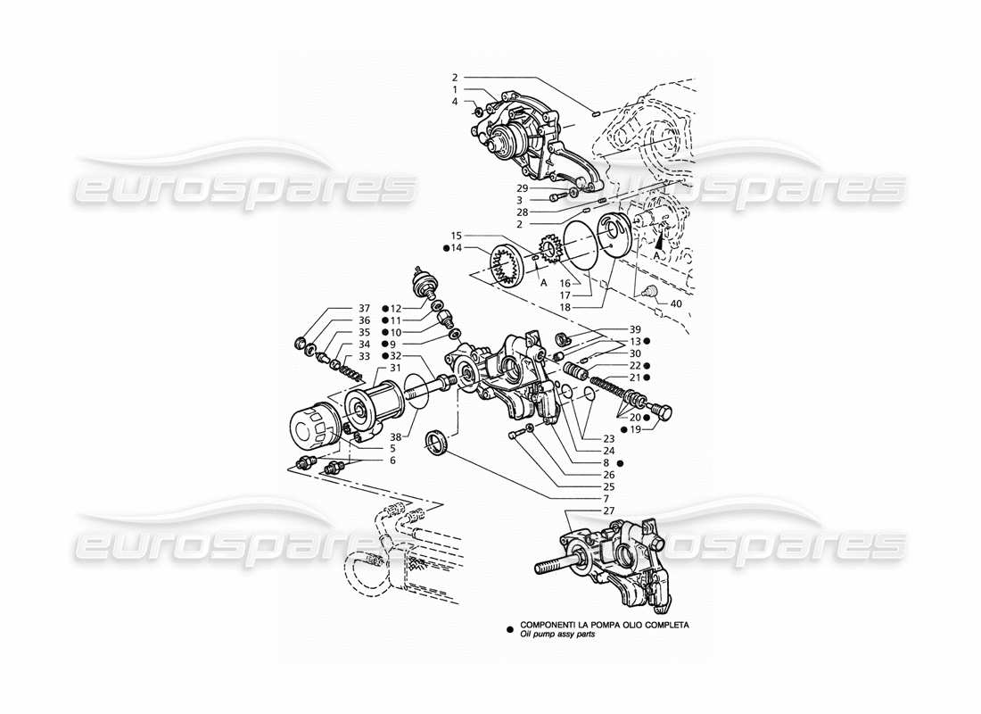 maserati qtp. 3.2 v8 (1999) diagrama de piezas de la bomba de aceite y la bomba de agua (premodificación)