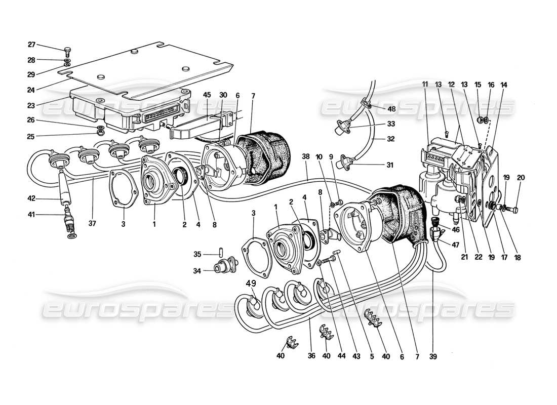 ferrari 328 (1988) diagrama de piezas de encendido del motor