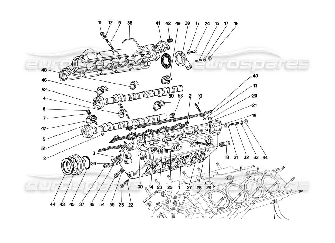ferrari 328 (1988) diagrama de piezas de la culata (derecha)