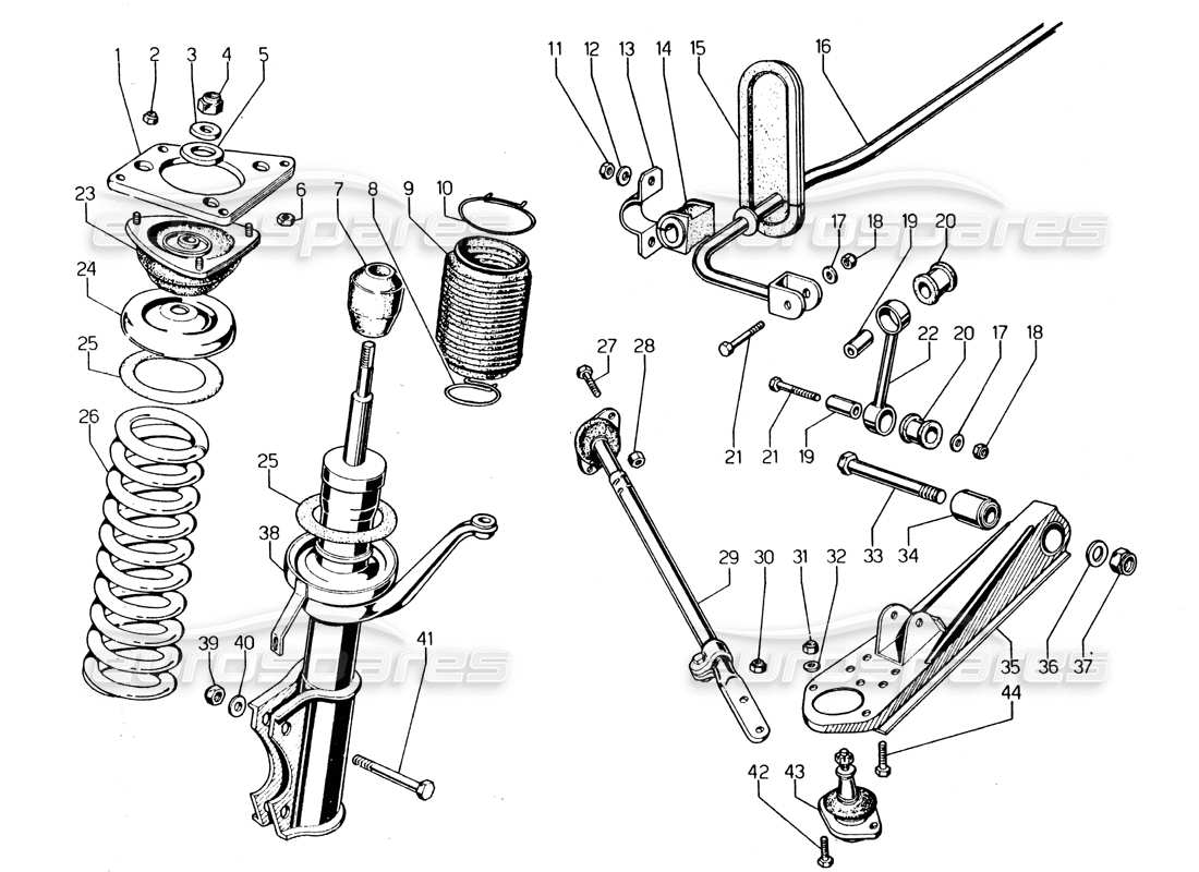 lamborghini urraco p250 / p250s suspensión delantera diagrama de piezas