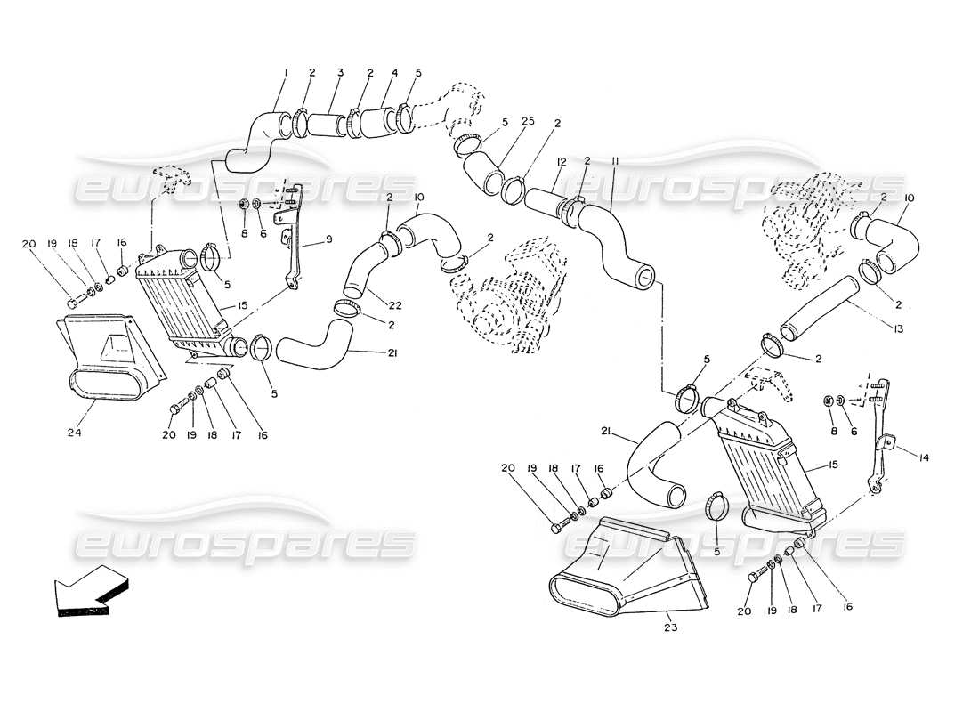 maserati ghibli 2.8 (non abs) intercambiador de calor y conductos diagrama de piezas