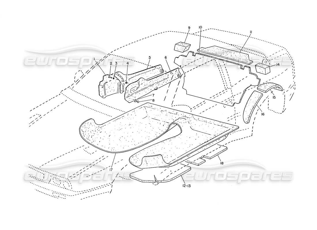 maserati ghibli 2.8 (non abs) alfombras y fieltros diagrama de piezas