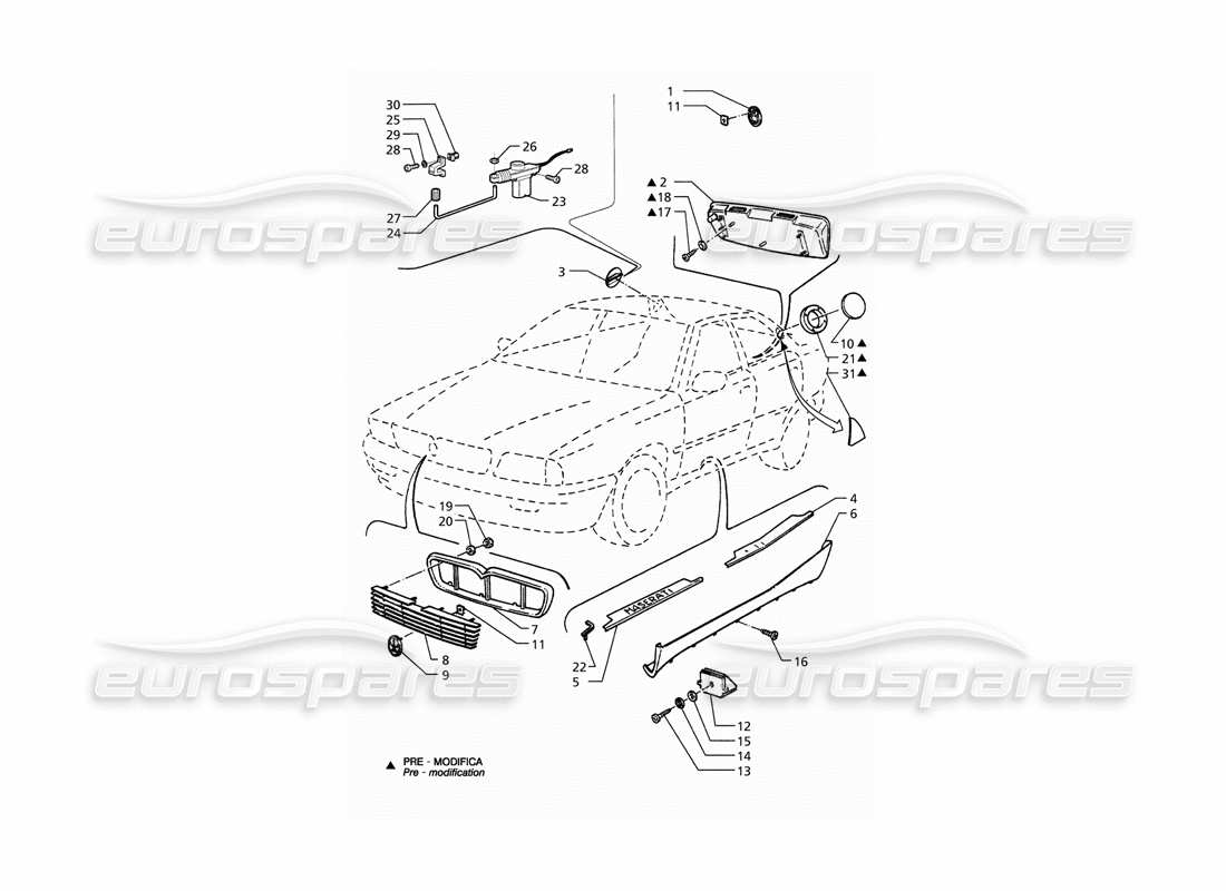 maserati qtp. 3.2 v8 (1999) insignias de acabado externo diagrama de piezas