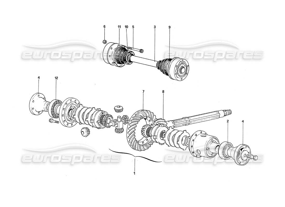 ferrari 288 gto diagrama de piezas del diferencial y los semiejes