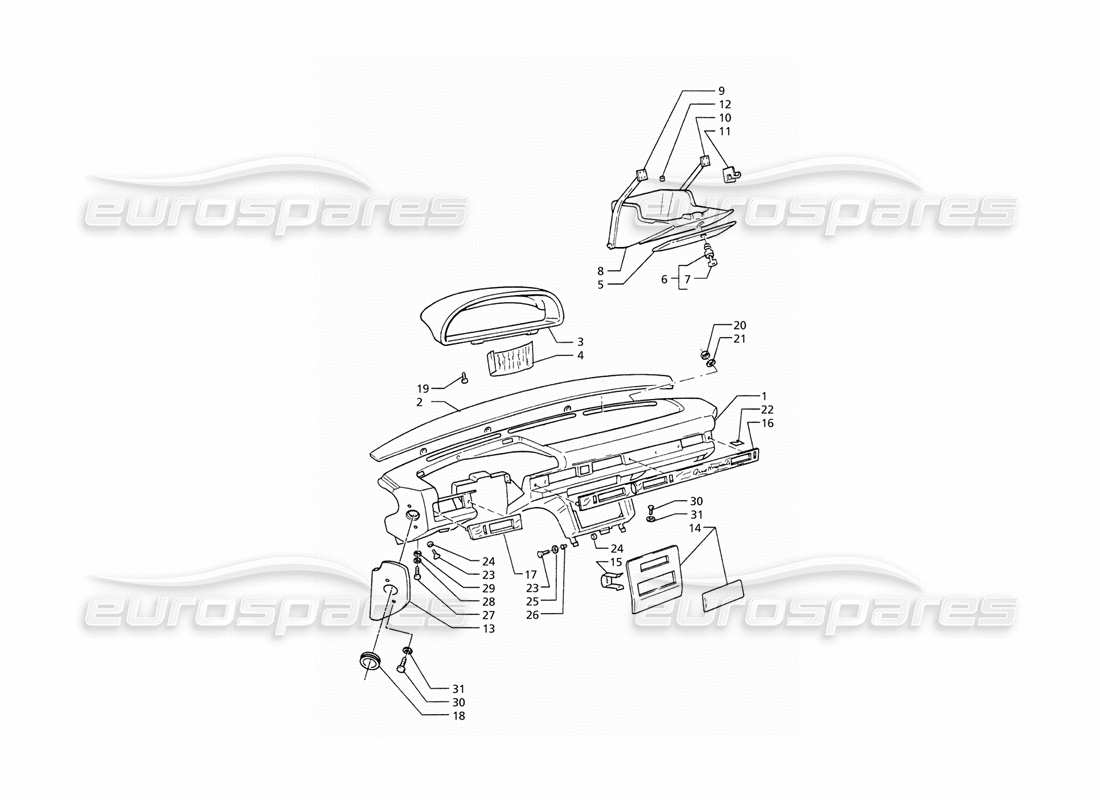 maserati qtp. 3.2 v8 (1999) diagrama de piezas del panel de instrumentos (transmisión izquierda)