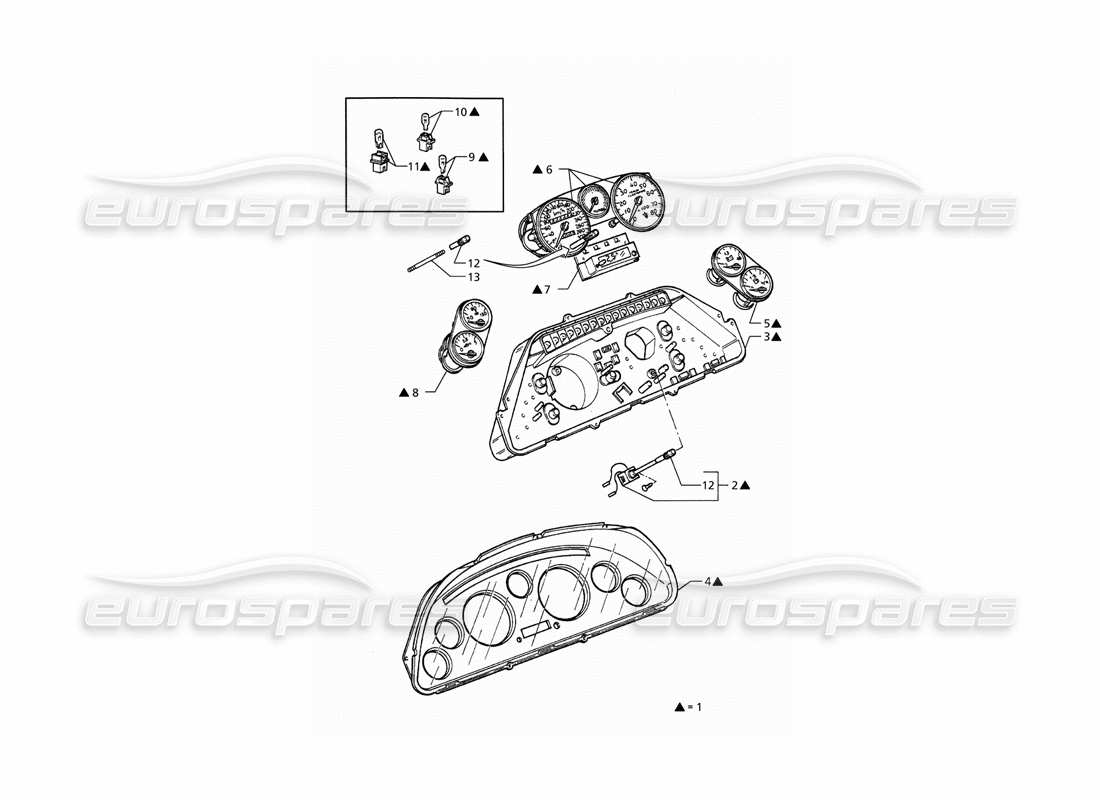 maserati qtp. 3.2 v8 (1999) instrumentación borletti diagrama de piezas