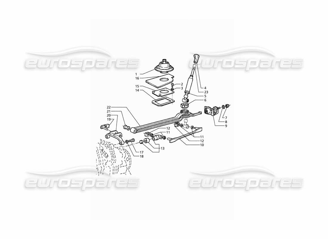 maserati qtp. 3.2 v8 (1999) transmisión getrag 6 velocidad: diagrama de piezas de controles externos