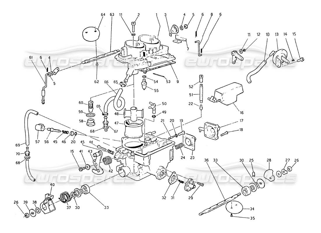 maserati biturbo 2.5 (1984) diagrama de piezas de los componentes del carburador