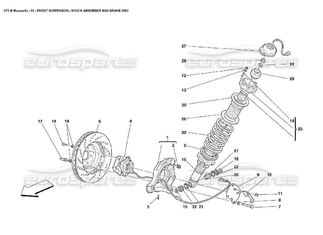 ferrari 575m maranello diagrama de piezas del disco de freno y amortiguador de suspensión delantera