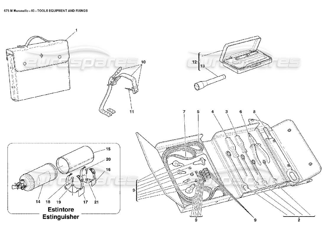 ferrari 575m maranello herramientas equipos y fijaciones diagrama de piezas