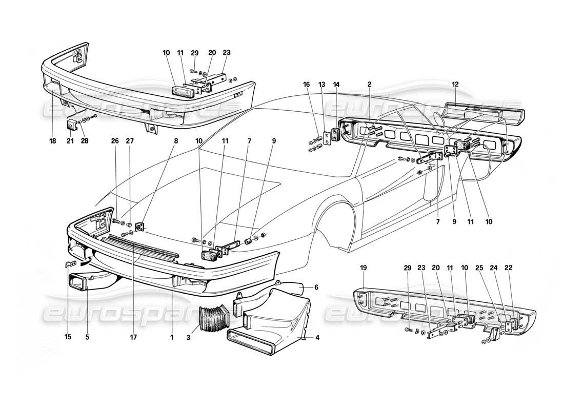ferrari testarossa (1987) parachoques diagrama de piezas