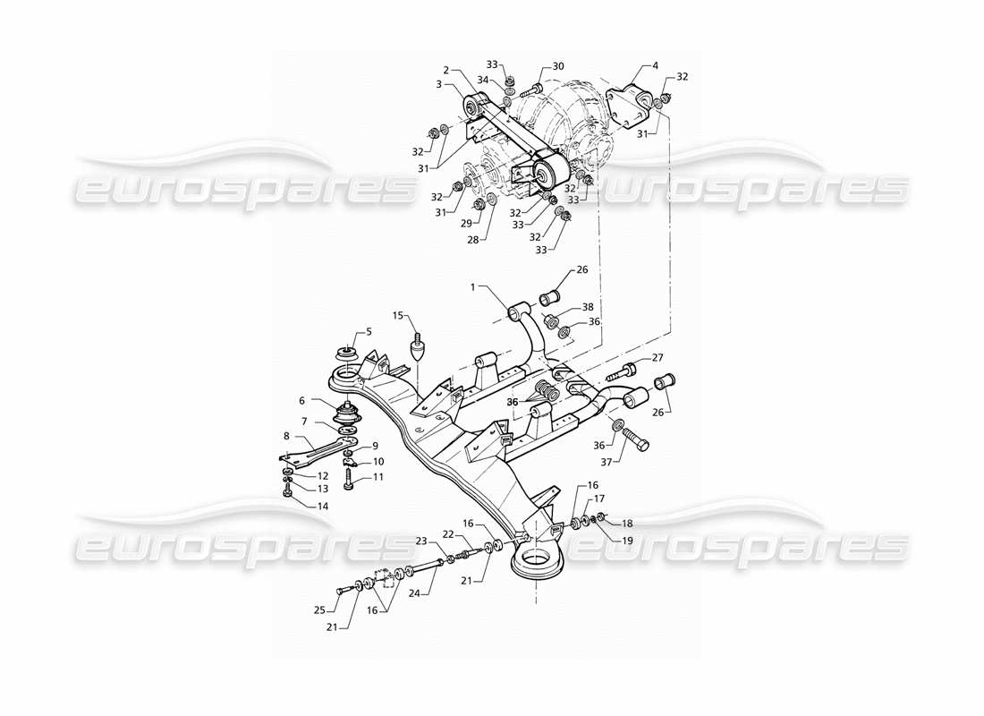 maserati qtp v6 (1996) diagrama de piezas de la suspensión trasera