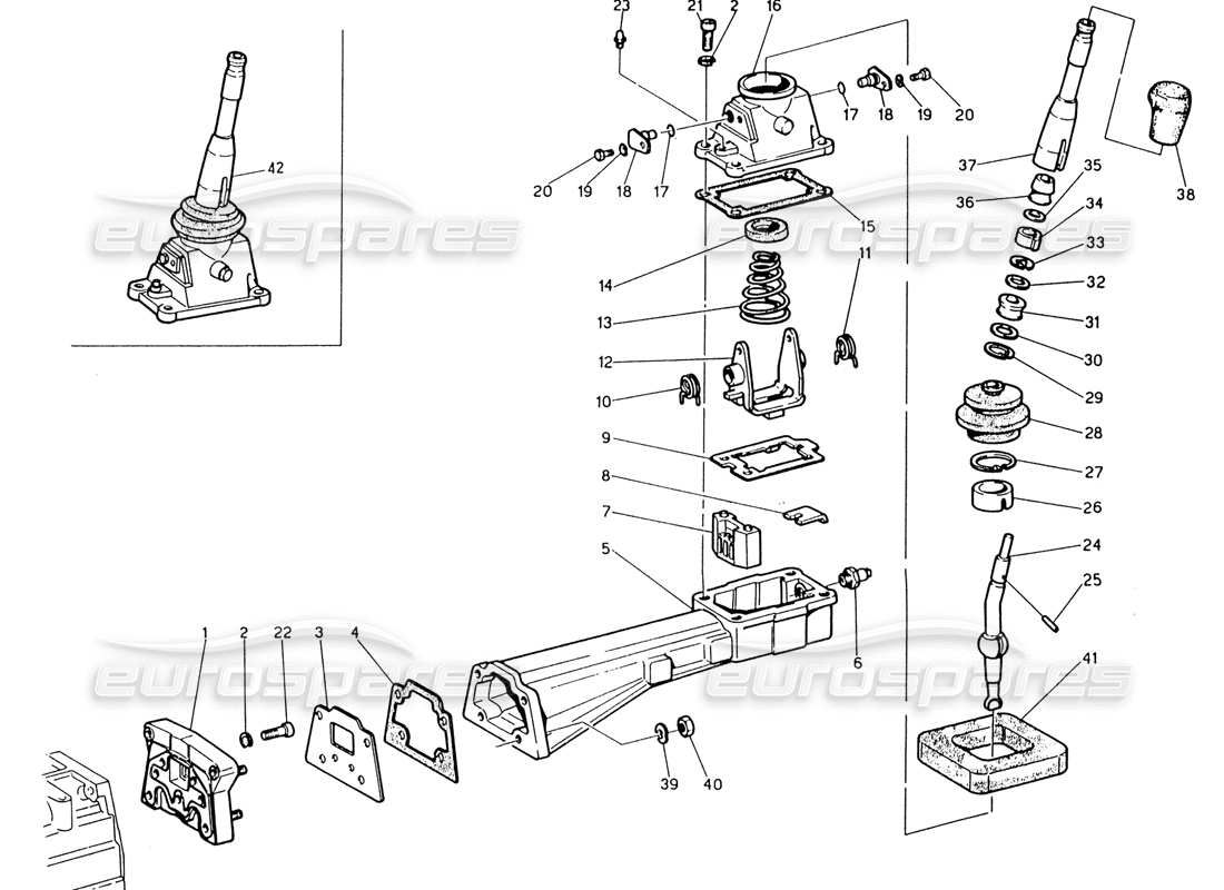 maserati 222 / 222e biturbo transmisión - diagrama de piezas de controles exteriores