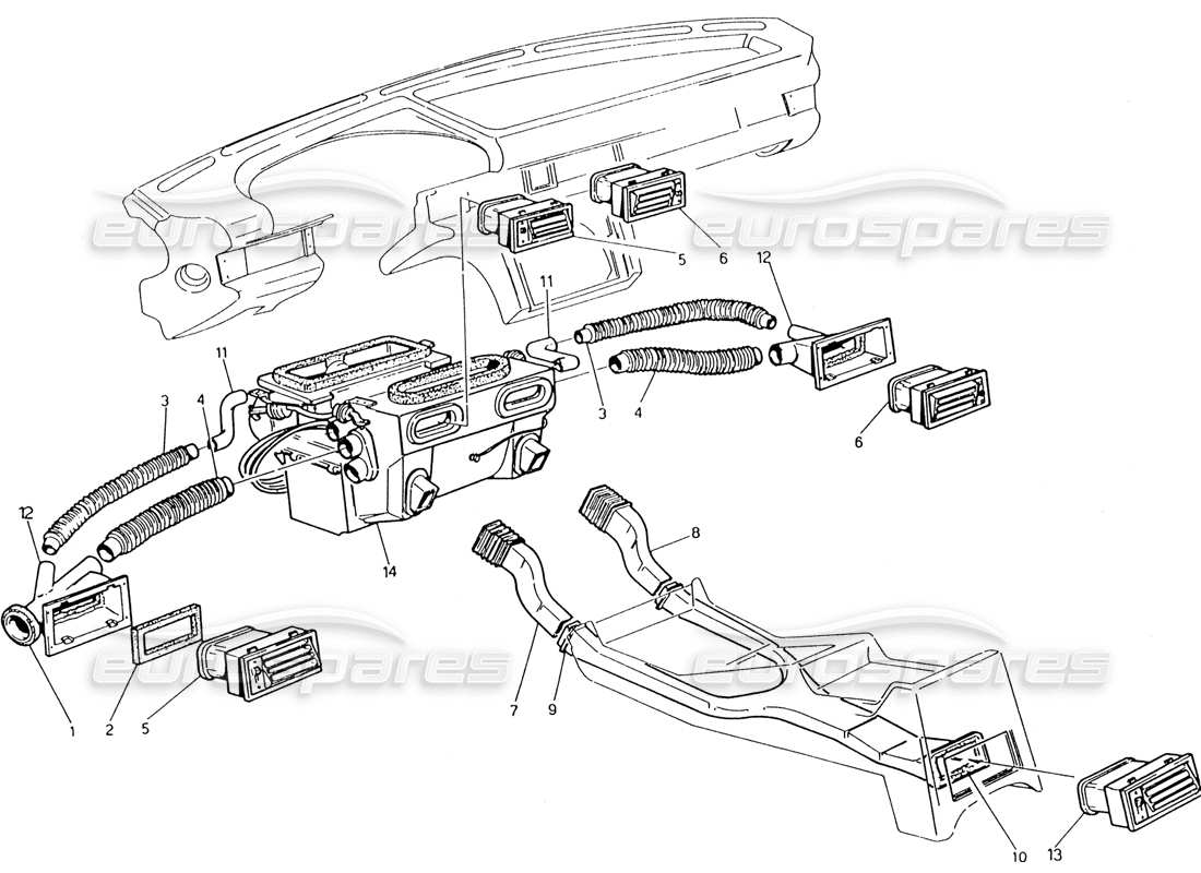 maserati 222 / 222e biturbo diagrama de piezas de ventilación