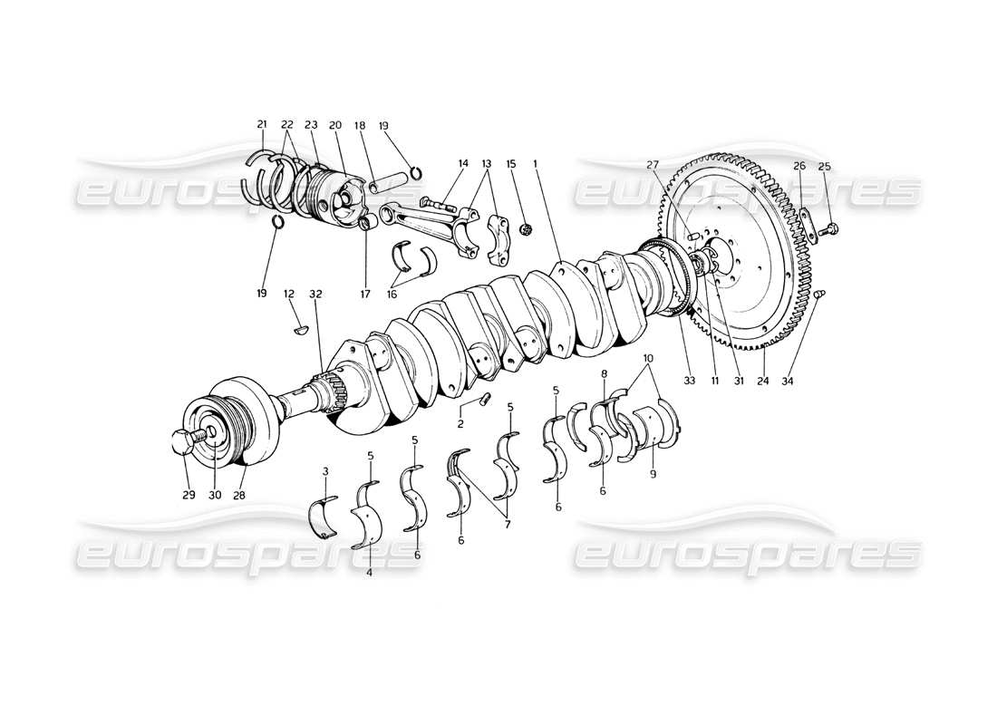 ferrari 365 gt4 berlinetta boxer cigüeñal - bielas y pistones diagrama de piezas