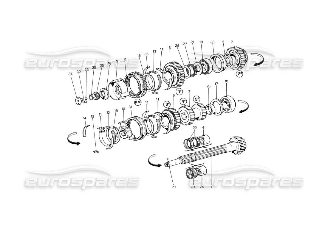 ferrari 365 gt4 berlinetta boxer diagrama de pieza de engranajes del eje intermedio (hasta el número de automóvil 17535)