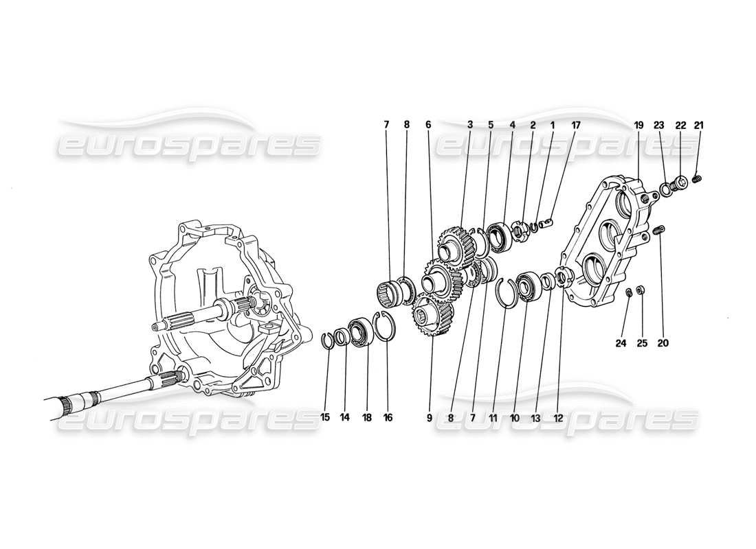 ferrari 328 (1988) diagrama de piezas de transmisión de caja de cambios