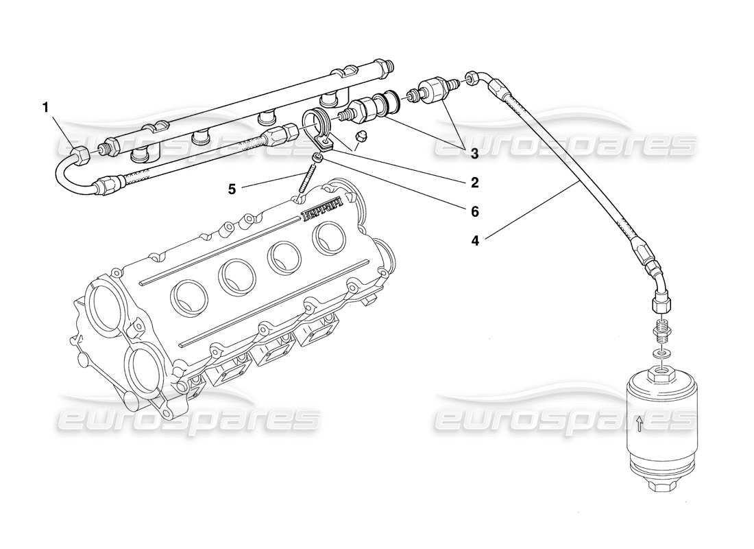 ferrari 348 challenge (1995) sistema de alimentación de combustible diagrama de piezas