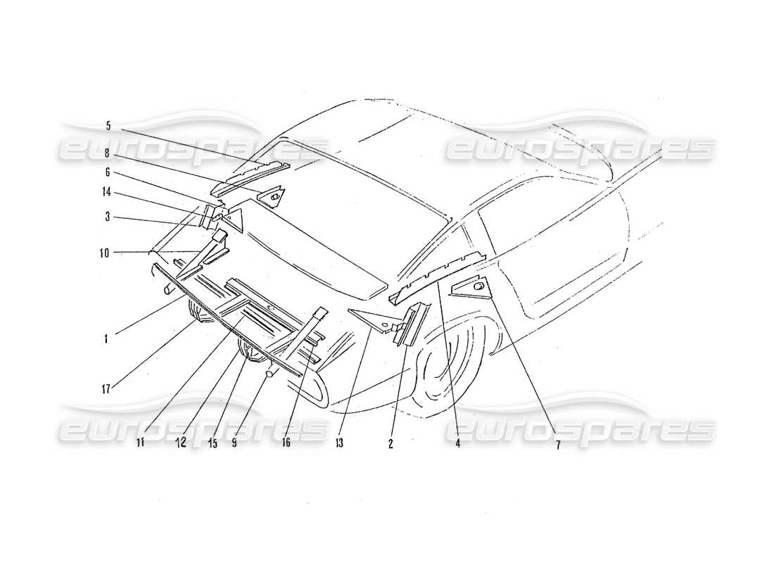 ferrari 365 gtc4 (coachwork) diagrama de piezas de los paneles interiores traseros