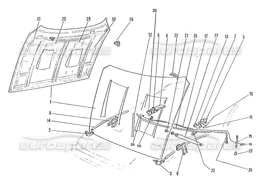 ferrari 365 gtc4 (coachwork) front bonnet diagrama de piezas
