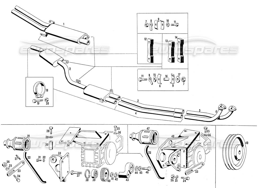 maserati mistral 3.7 tubos de escape y soporte del compresor diagrama de piezas