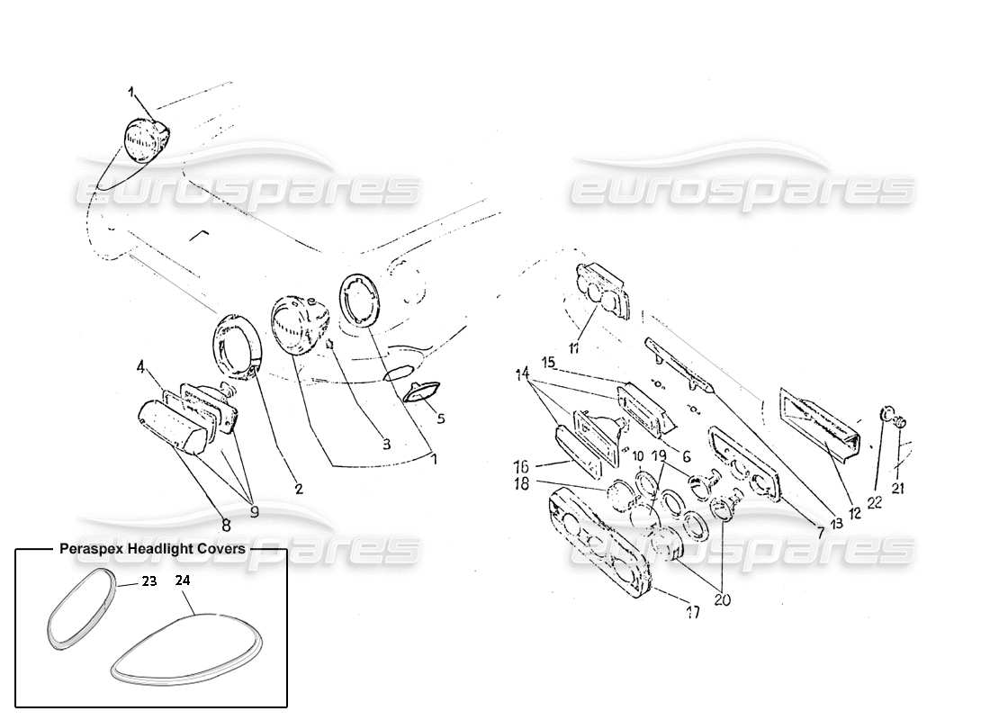 ferrari 365 gt 2+2 (coachwork) diagrama de piezas de luces delanteras y traseras
