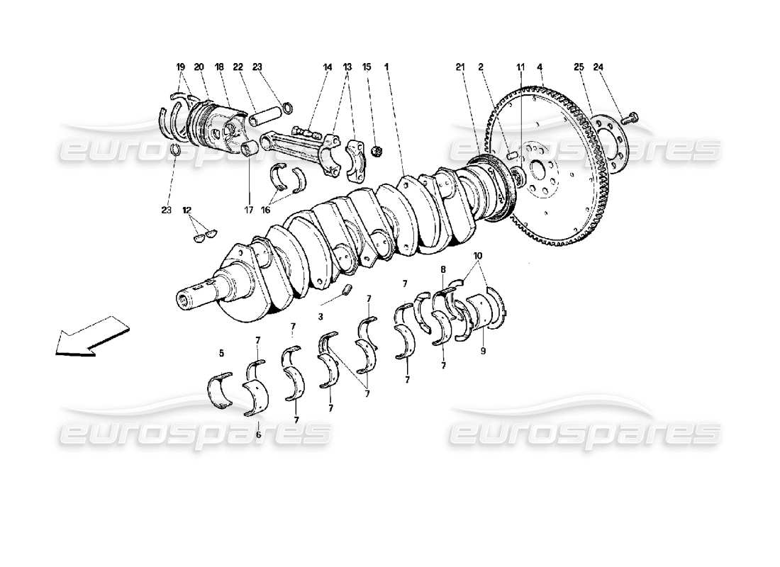 ferrari 512 tr cigüeñal - biela ​​y pistones diagrama de piezas