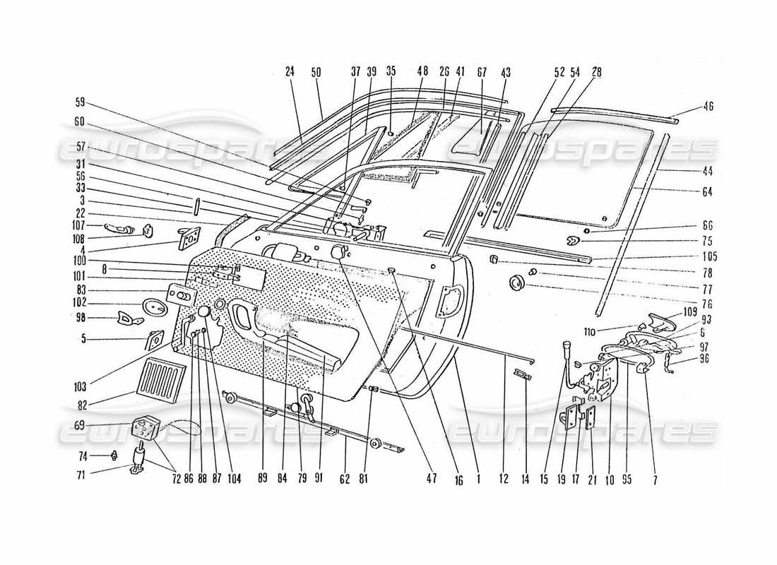 ferrari 365 gtc4 (coachwork) diagrama de piezas de puertas y fijaciones