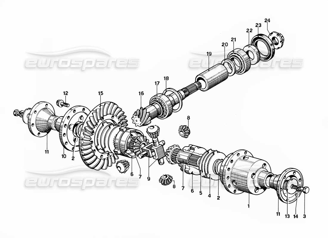 ferrari 365 gt 2+2 (mechanical) diferencial - diagrama de piezas de piñón y corona