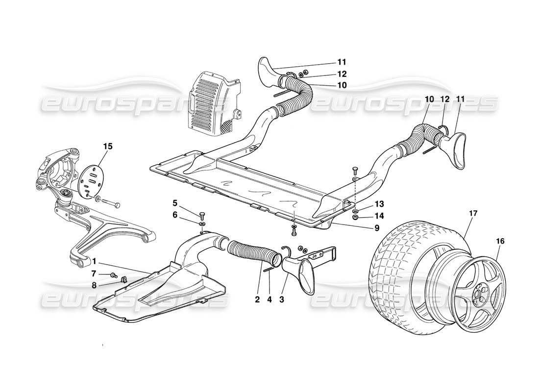 ferrari 348 challenge (1995) ruedas y tomas de aire de frenos diagrama de piezas