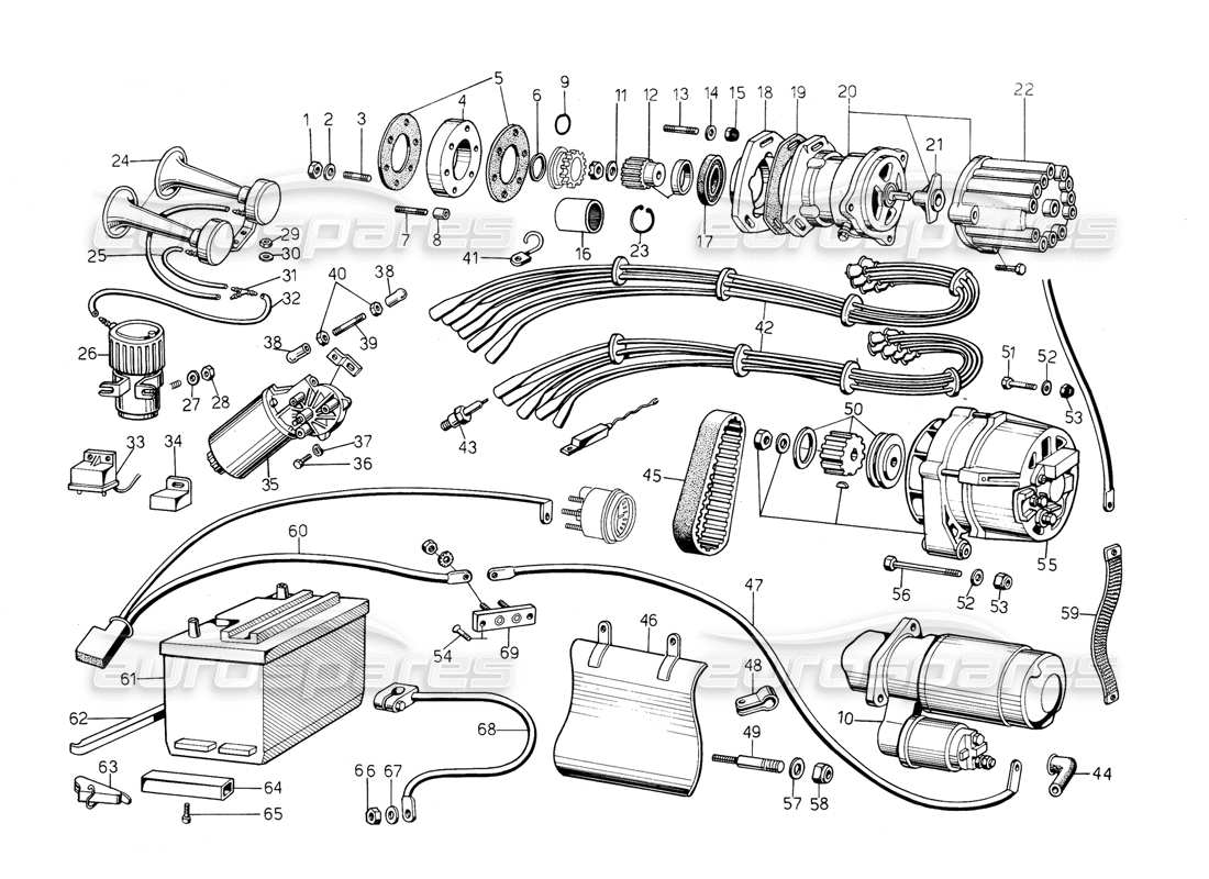 lamborghini countach 5000 s (1984) sistema eléctrico diagrama de piezas