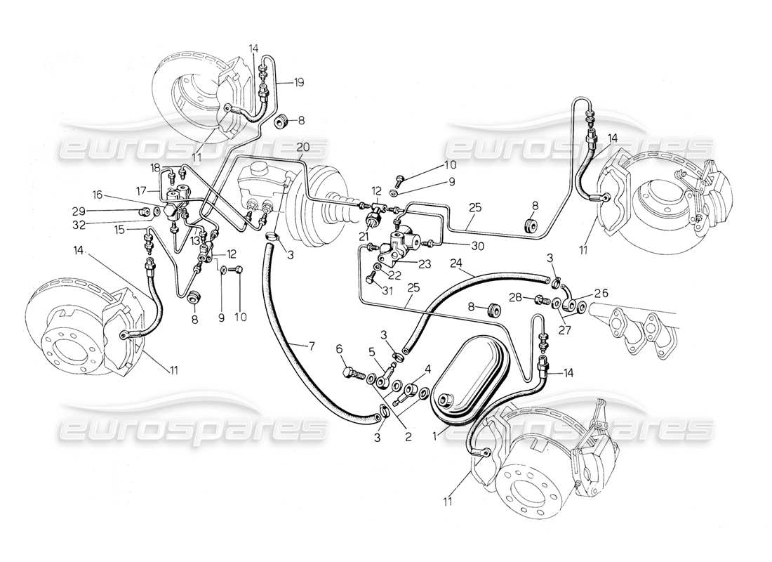 lamborghini countach 5000 qv (1985) diagrama de piezas del sistema de frenos