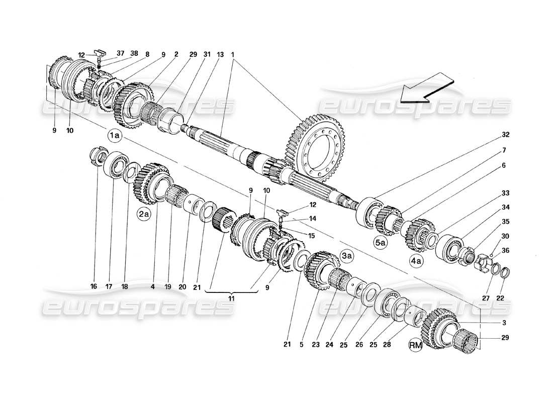 ferrari 348 (1993) tb / ts diagrama de piezas de engranajes del eje de apoyo
