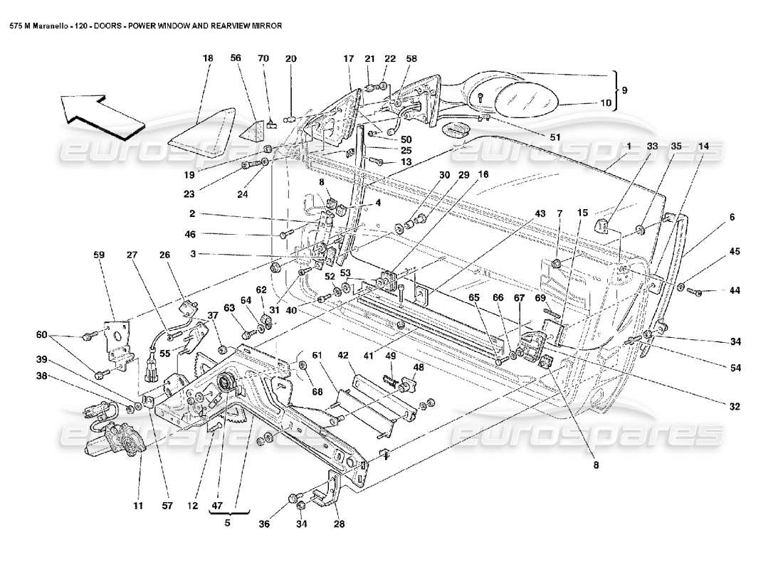 ferrari 575m maranello puertas ventanas eléctricas y espejo retrovisor diagrama de piezas