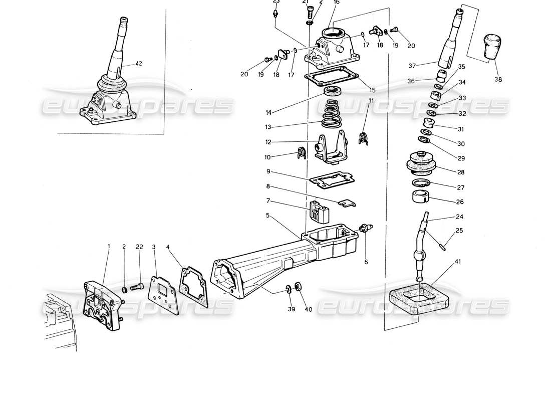 maserati biturbo spider transmisión - diagrama de piezas de controles exteriores